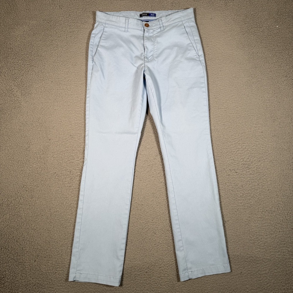 IZOD Chino Pants Mens 30x32 Blue Slim Straight Casual Pockets Cotton Blend Logo